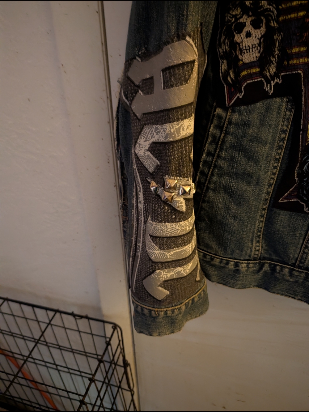 Custom Denim Jacket with Ozzy Osbourne Patch and Skull Cross - Picture 5 of 10